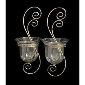 Vtg PAIR Home Interiors Gold Metal Wall Sconces w/ Glass Votive Candle Holders